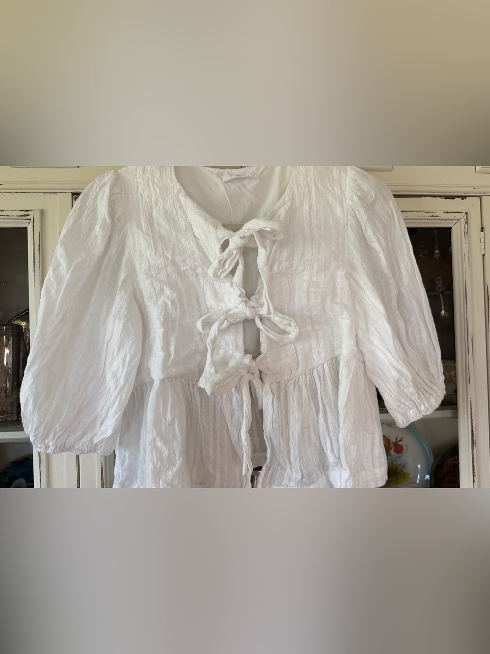 Peppermayo White Tie-Front Peplum Blouse - Picture 3 of 7